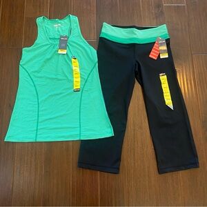 NWT Bundle Women’s Workout Set - Green Tank & Matching Capri Reversible Legging
